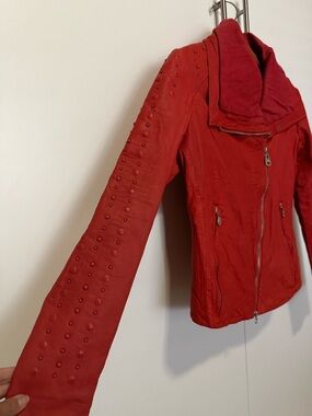 Doma Red Studded Leather Zip Jacket -XL